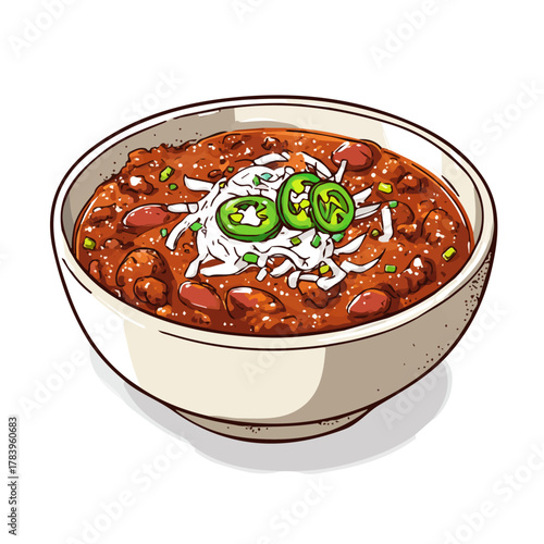 Flat 2D Chili Con Carne vector illustration, icon graphic on white background