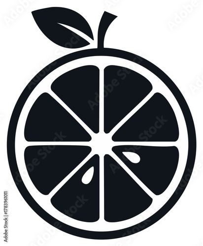 Stylized Silhouette of an Orange Slice with Leaf and Stem