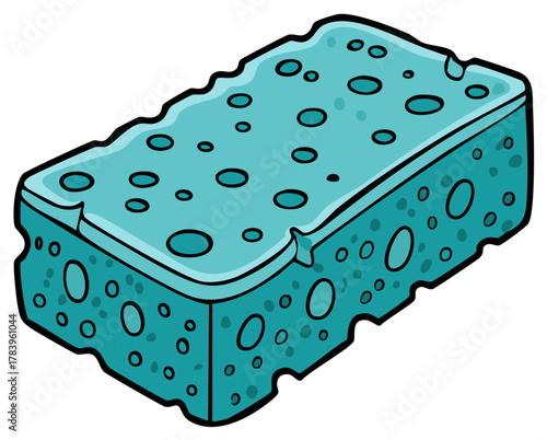 Vibrant Blue Cleaning Sponge Cartoon Style Illustration for Household Washing