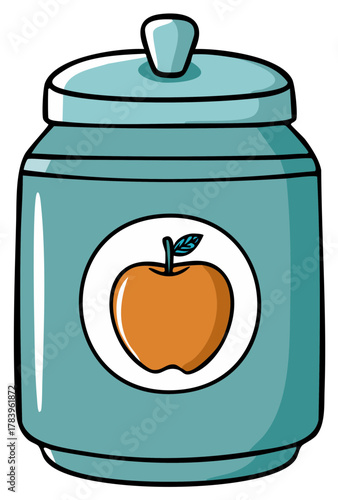 Vintage Style Blue Jar with Apple Emblem, Traditional Kitchen Storage Container