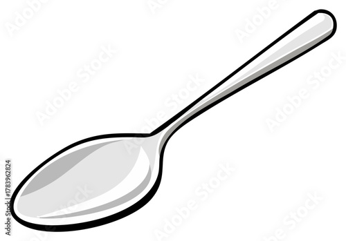 Silver Spoon Illustration Isolated on White Background Minimalist Style