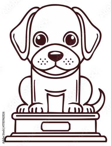 Cute puppy dog trophy award sitting on a display base with a blank plaque