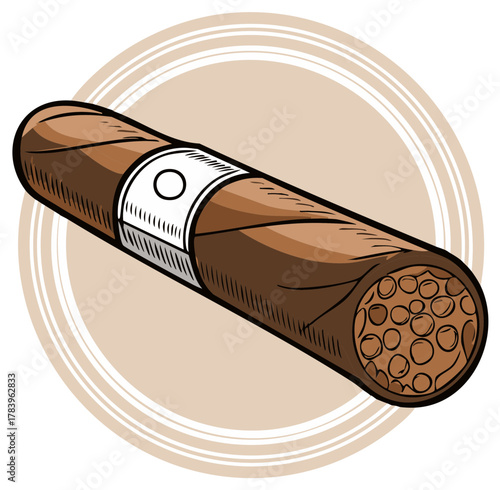 Cartoon Illustration of a Brown Cigar with White Label - Havana Style
