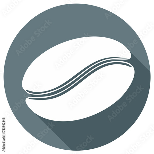Coffee bean design icon with long shadow effect on a gray background