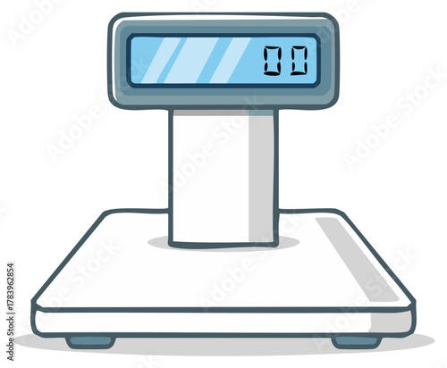 Digital weight scale illustration with zero display.