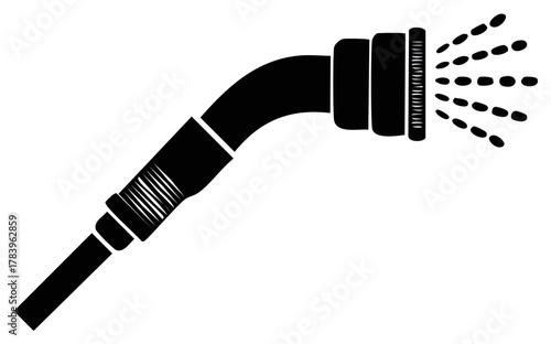 Black silhouette of a garden hose spraying water in a shower pattern