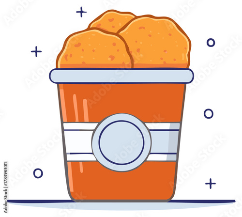 Cartoon fried chicken nuggets in a takeout bucket illustration