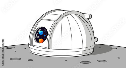 Observatory dome with starry sky view in outer space setting