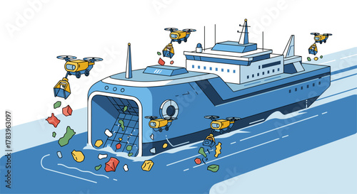 Innovative waste collection: drones and eco-friendly ship in ocean cleanup