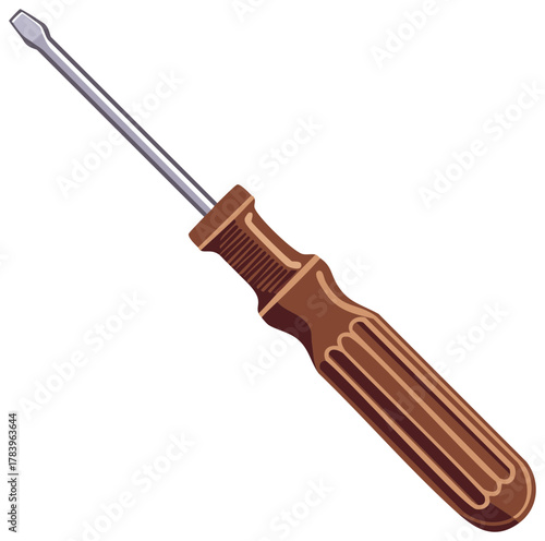 Illustration of a Brown Handle Flathead Screwdriver Used for Maintenance and Repair Tasks