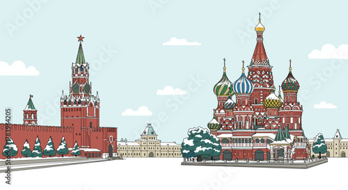Colorful architectural landmark of russia with st. basil's cathedral and kremlin