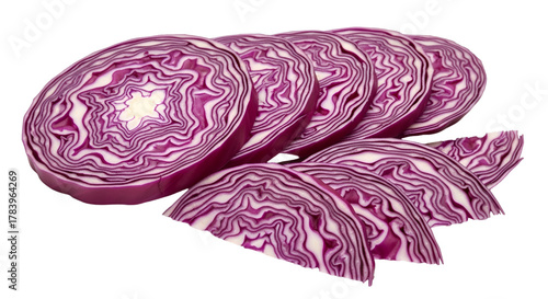 Freshly sliced red cabbage isolated on transparent background