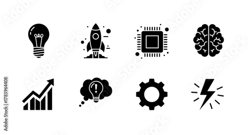 Modern innovation icons: technology, growth, and creativity concepts