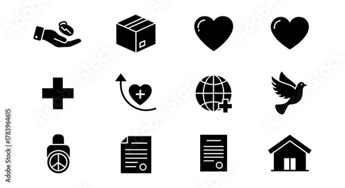 Silhouette icons of health, peace, and home essentials in modern design