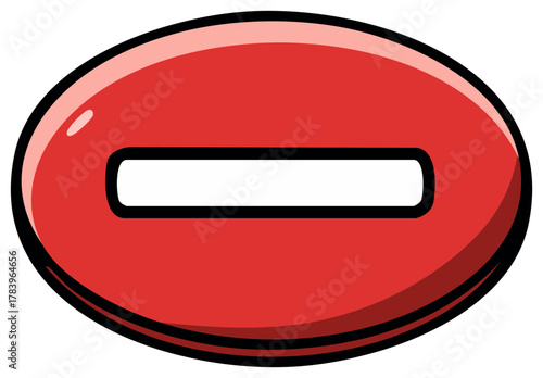 Red minus symbol with thick black outline and glossy effect