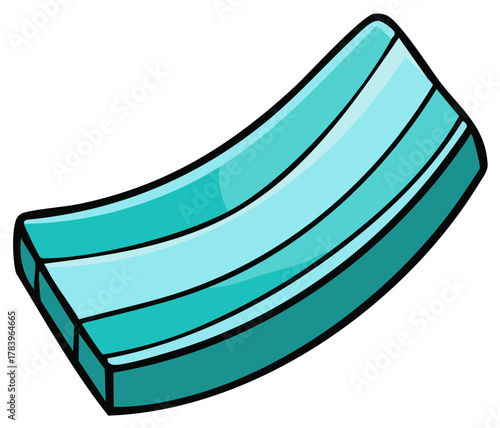 Eye-Catching Cartoon of a Turquoise Inflatable Raft, Lilo or Swimming Mat in a Curved Shape