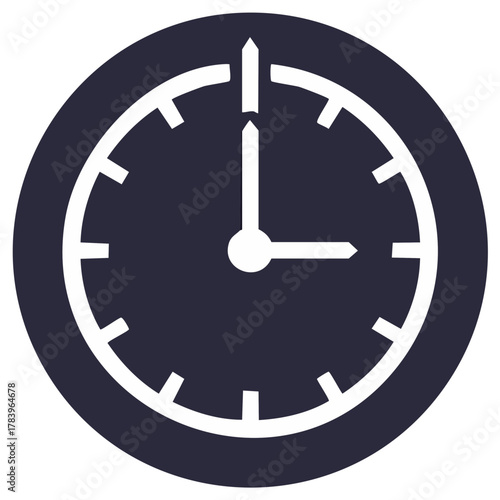 Classic Round Clock with Hands Displaying the Time in a Navy Blue and White Color Scheme