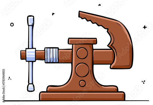 Cartoon illustration of a carpenter's hand vise used for holding objects tight