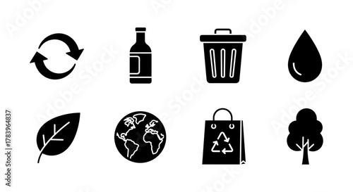 Eco-friendly icon set: recycling, sustainability, and nature symbols