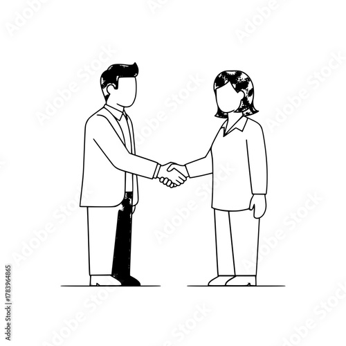 Two diverse business people shake hands symbolizing partnership on a clean landing page illustration