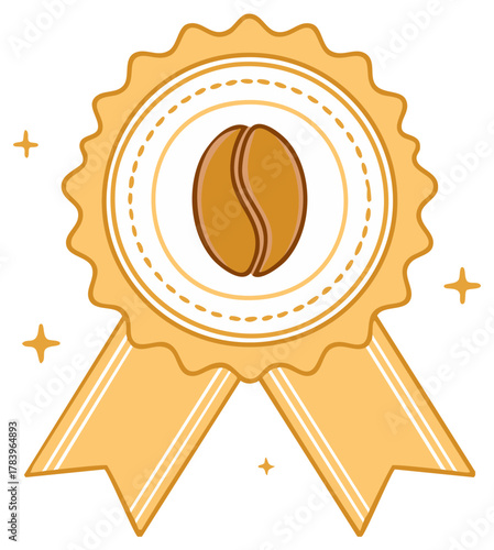 Golden Coffee Bean Award Ribbon Emblem Illustration