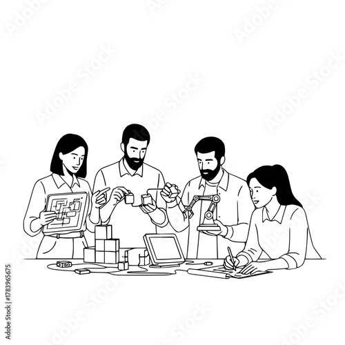 team, collaboration, engineering, design, technology, innovation, development, prototype, robot, robotics, blueprint, project, workspace, colleagues, professional, solution, creative, teamwork, startu