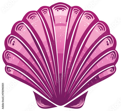 Vibrant Magenta Scallop Shell Illustration Marine Life Isolated Ocean Symbol Design