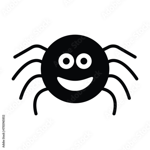 Cartoon spider smiling vector illustration isolated on white background of bug with eyes and mouth in circle shape