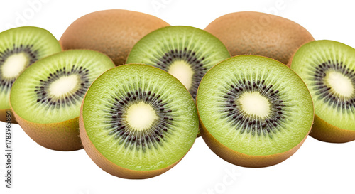 Freshly sliced kiwi fruit isolated on transparent background