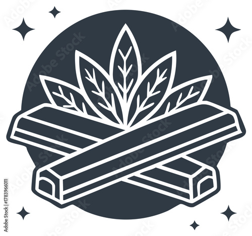 Aromatic Herbal Leaves and Wood Sticks Illustration with Decorative Sparkles