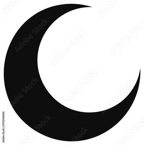 Sleek black crescent moon silhouette, a celestial and spiritual symbol for night and space themes