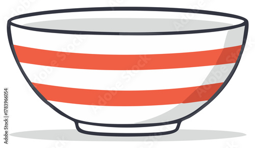 Empty red and white striped ceramic bowl for soup or cereal vector illustration