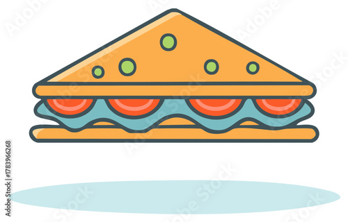 Triangle Sandwich Illustration with Tomato, Cheese and Bread for Lunch or Snack