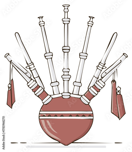 Illustrated Bagpipes Instrument Cartoon Illustration of Traditional Scottish Musical Tool
