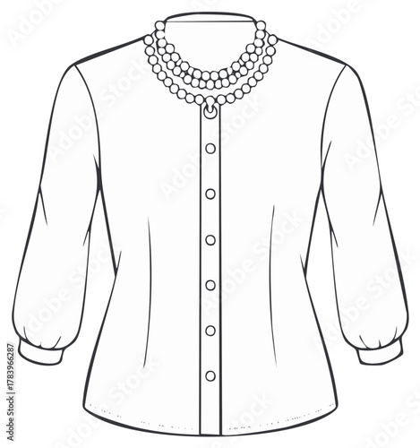 black and white blouse with pearl necklace clip art preview