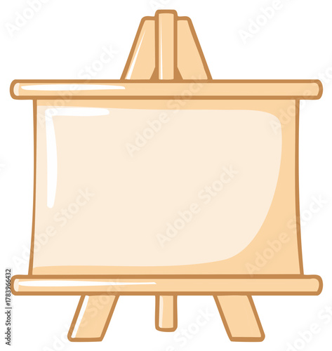 Cartoon wooden easel with a blank canvas for painting or presentation display