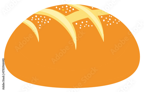 Simple Vector Illustration of a Freshly Baked Round Artisan Bread Loaf