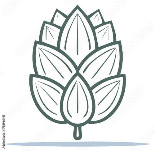 A simple line art illustration of a single hop cone. Stylized vector icon for beer and brewing ingredients