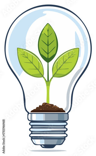 Green seedling grows inside a lightbulb symbolizing new ideas and eco-friendly concepts.