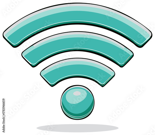 Glossy Teal Wi-Fi Symbol Representing Wireless Internet Connection