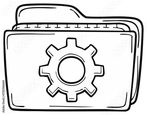 Hand drawn settings folder with gear cog icon for file management and project configuration