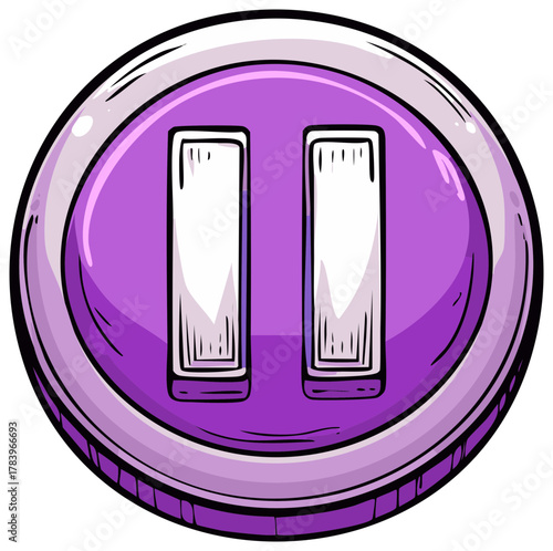 Purple Cartoon Pause Button Icon Design for Audio or Video Media Playback and Control