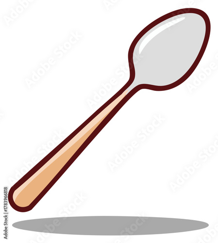 Single Cartoon Spoon Illustration with Drop Shadow Kitchenware Equipment