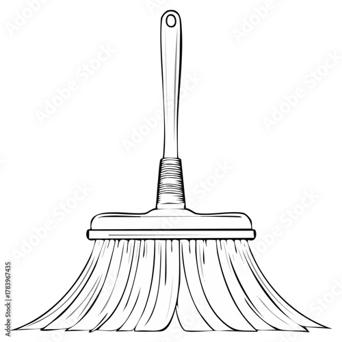 Black and white line art illustration of a wide floor sweeping brush