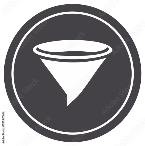Filtering Process Glyph Icon in Circle Funnel for Liquid Separation or Chemical Analysis