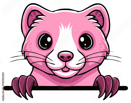 Pink Ferret Cartoon Peeking Over Edge Character Illustration