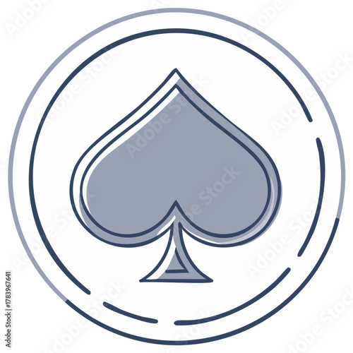 Minimalist Spades Symbol inside Round Frame, Playing Cards Suits Design Element