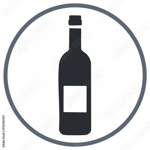 Wine bottle icon in a circle design element for labels and branding