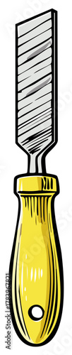 Cartoon style vector illustration of a wood chisel with a yellow handle