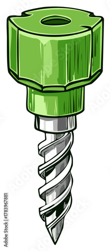 Illustration of a green and silver auger bit, isolated. Concept for construction and drilling.